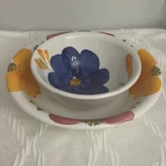2 Vintage Bowls La Primula Floral Hand Painted Pasta/Fruit Bowls Made In Italy - Picture 2 of 8